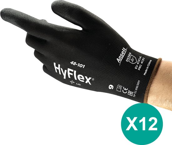 HyFlex® 48-101 - Mechanische beschermende handschoenen, Werkhandschoen, XL,  Zwart, 12 paar | bol.com