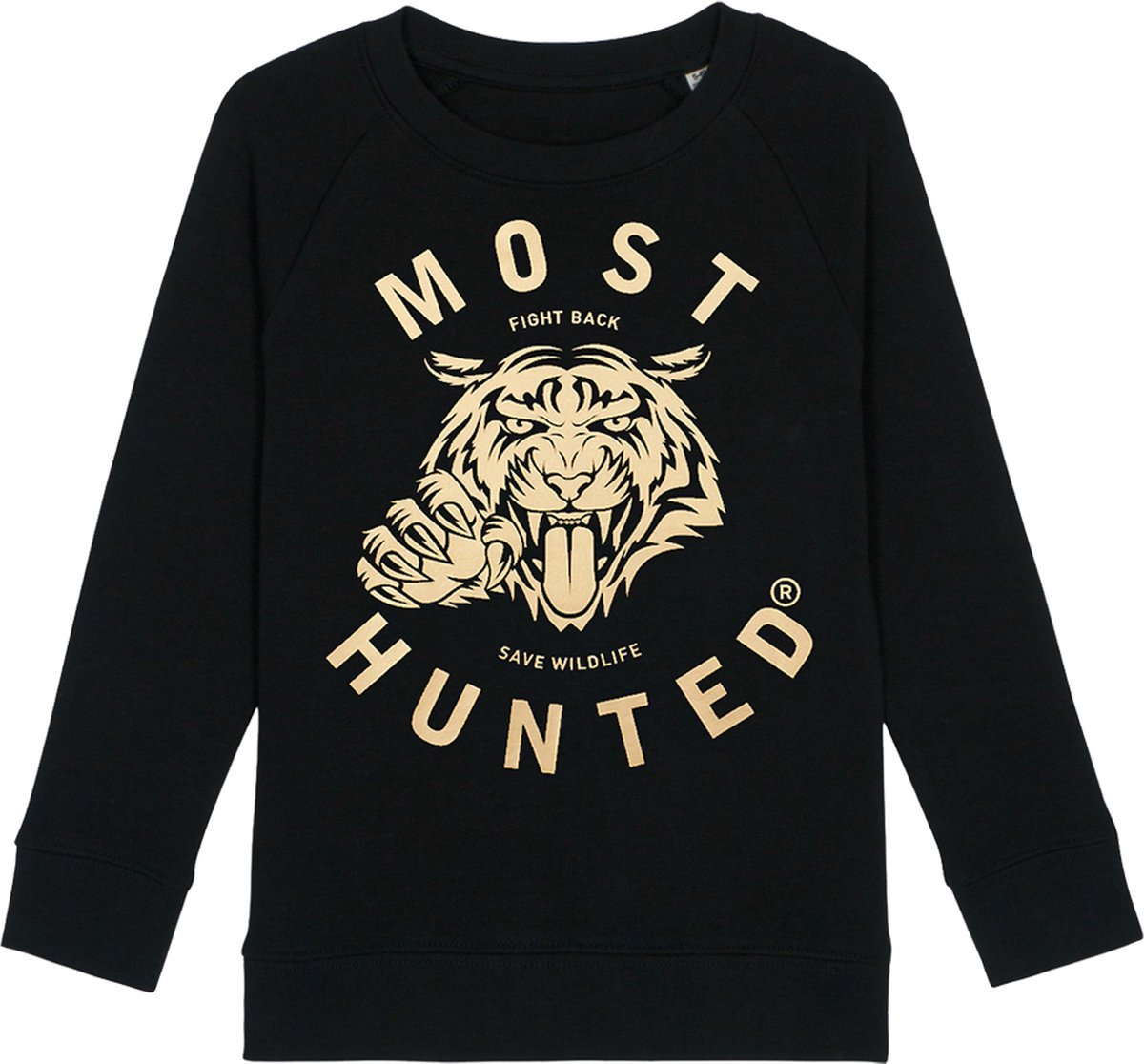 Most Hunted - kinder sweater - tijger - zwart - goud - maat 110/116