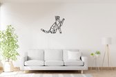 Geometrische Kat Speelt - Big - Wanddecoratie - Lasergesneden - Zwart - Geometrische dieren en vormen - Houten dieren - Muurdecoratie - Line art - Wall art
