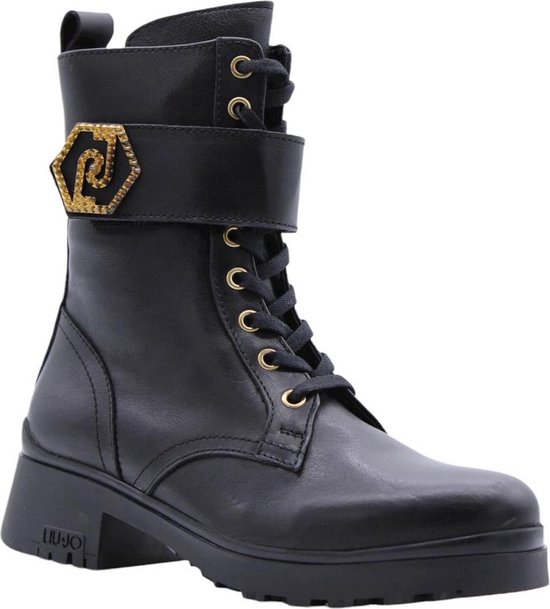 Liu Jo Donna New Nancy 39 - Ankle Boot Pelle Nero Con Tacco A Blocco E Chiusura Stringata - Sf2161P01022 36
