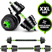 Venom Sports verstelbare dumbbell set tot 20kg - professionele 2-in-1 halterset gewichten - gebruiksvriendelijke fitness stang - groen