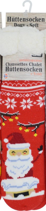 Kerstsokken - Happy unisex huissokken - Extra Warm en zacht - Anti-Slip - Huttensocken fantasie kerstman- one size
