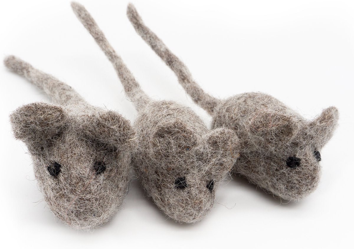 Mimis Daughters De 3 Blinde muizen - Kattenspeelgoed - Kattenspeeltje - Stimuleert het jachtinstict - 100% Viltwol - 3 Stuks