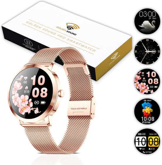 Golden sound - smartwatch pro dames - 3 extra bandjes - geschikt voor ios, android en harmonyos - 40mm