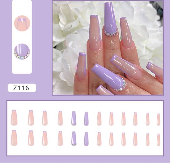 Foto: De 2 lalas kunstnagels nep nagels plak nagels diamandjes steentjes press on nails 24 stuks secondenlijm nagelpatches vijl bokkepootje alcoholdoekje