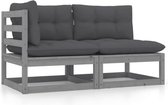 vidaXL - 2-delige - Loungeset - met - kussens - massief - grenenhout - grijs