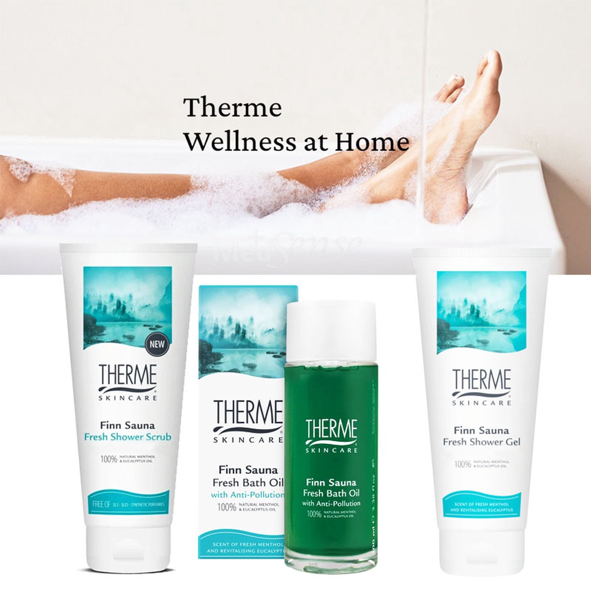 Geschenk set Therme skincare : Shower gel 200ml, Shower Scrub 200ml en Fresh Bath Oil 100ml