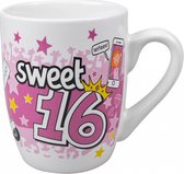 Mok - Cartoon Mok - Sweet 16 -Met zijden lint met de tekst: "Speciaal voor jou" In cadeauverpakking met gekleurd lint