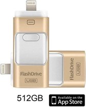 DrPhone Flashdrive 512 GB USB Stick 3 in 1 Flashdrive - OTG USB 3.0 + Micro USB + lightning iPhone - Android - Tablet Opslag - Goud