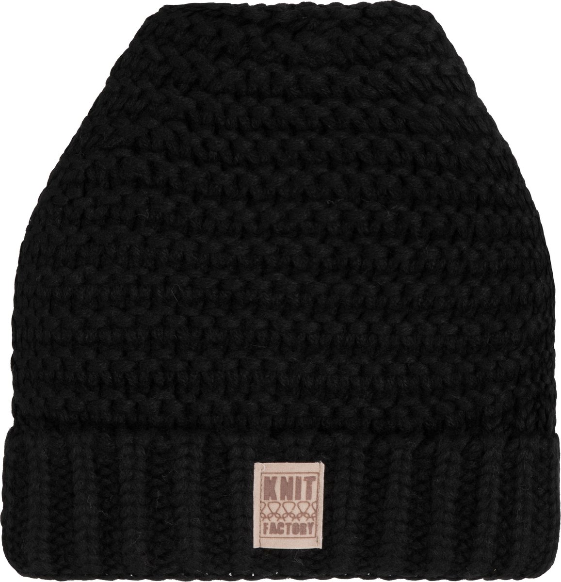 Knit Factory Alex Gebreide Muts Heren & Dames - Beanie hat - Zwart - Grofgebreid - Warme zwarte Wintermuts - Unisex - One Size
