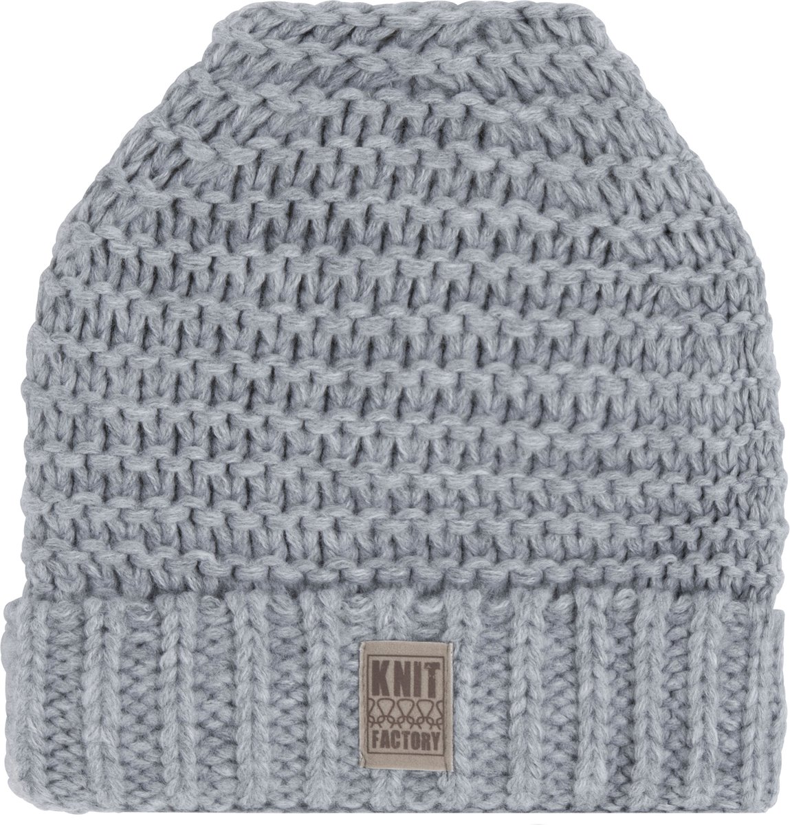 Knit Factory Alex Gebreide Muts Heren & Dames - Beanie hat - Licht Grijs - Grofgebreid - Warme lichtgrijze Wintermuts - Unisex - One Size