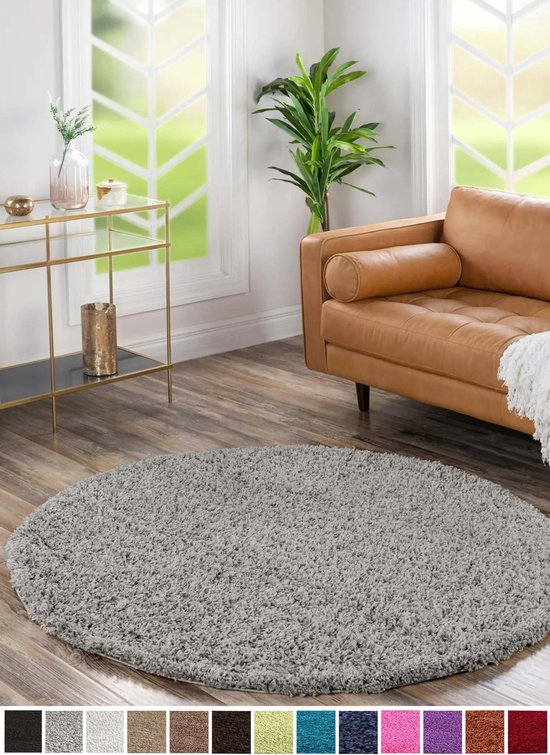 Tapis rond gris clair Candy Shaggy 120 X 120 CM