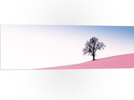 WallClassics - PVC Schuimplaat - Boom op Roze Heuvel - 120x40 cm Foto op PVC Schuimplaat (Met Ophangsysteem)