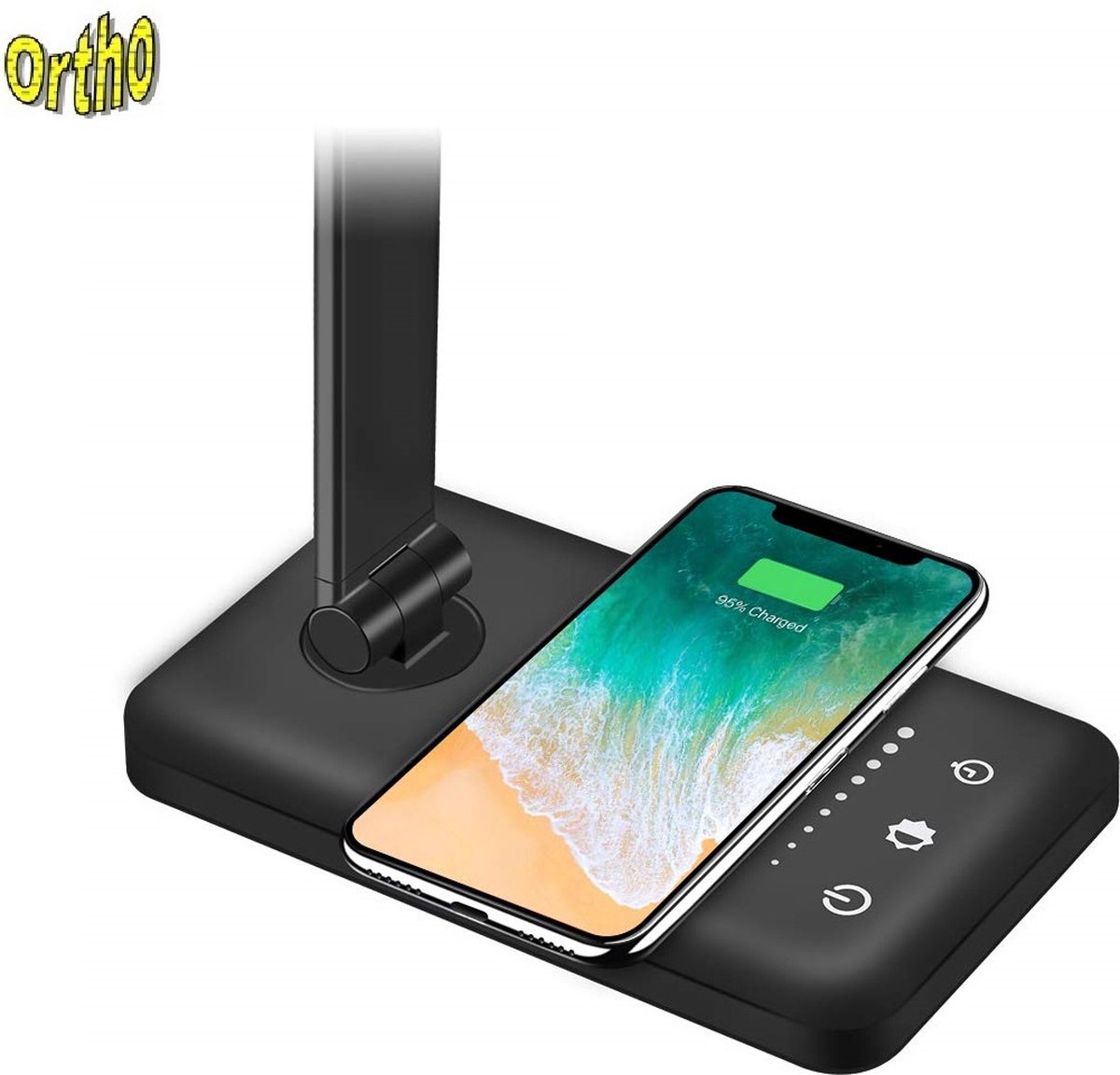 Ortho® - Bureaulamp - Bedlamp - Leeslamp - Nachtlamp - LED - Kleur licht, van Warm Wit tot Daglicht - Dimbaar - Qi draadloos opladen - USB oplaadpoort - Zwart thumbnail 4
