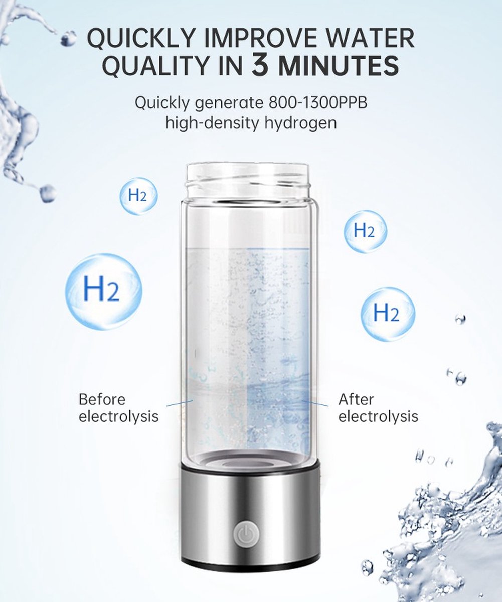 Générateur D'eau Hydrogène Portable SPE+PEM - Bouteille 260ml, Charge USB-C - Avec Masque Inhalation