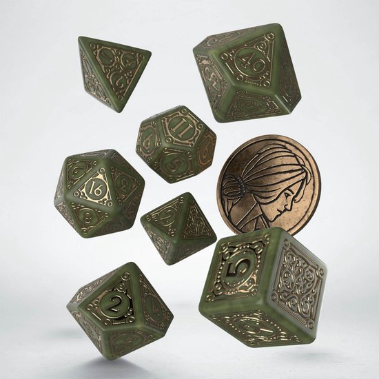 Q-Workshop The Witcher Dice Set - Triss - De Veertiende van de Heuvel (7 stuks + munt)
