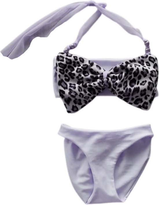 Maat 80 Bikini zwemkleding wit panterprint badkleding met strik voor baby en kind zwem kleding witte badkleding