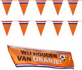 Bellatio decorations - Oranje/RWB Holland vlaggenlijnen set 2x stuks met banier vlag Wij houden van Oranje
