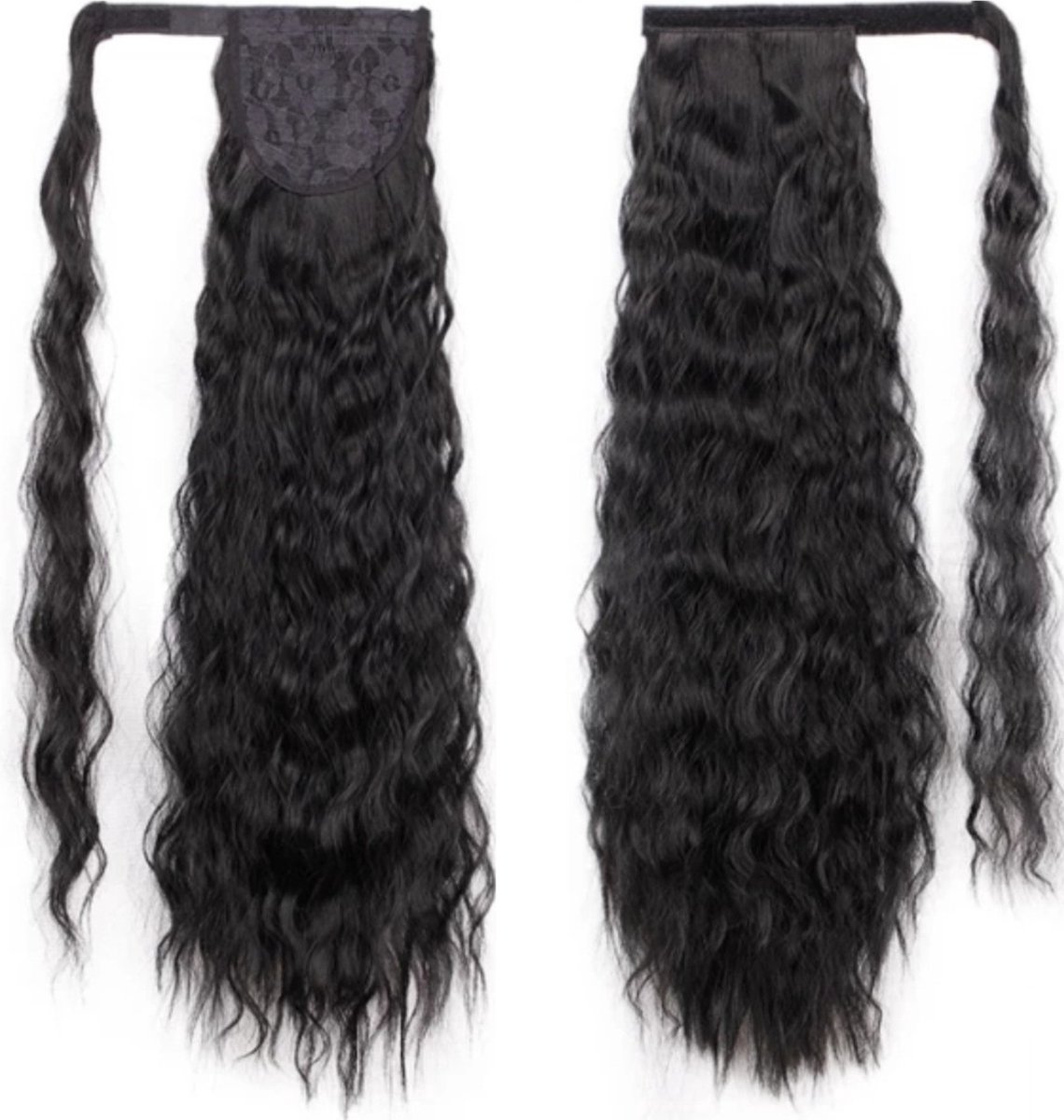 Paardenstaart Hair Extension-Zwart-Lang-Krullend-Golvend 55 cm - Ponytail Hair Extensions Jet Black Long Curly Wavy