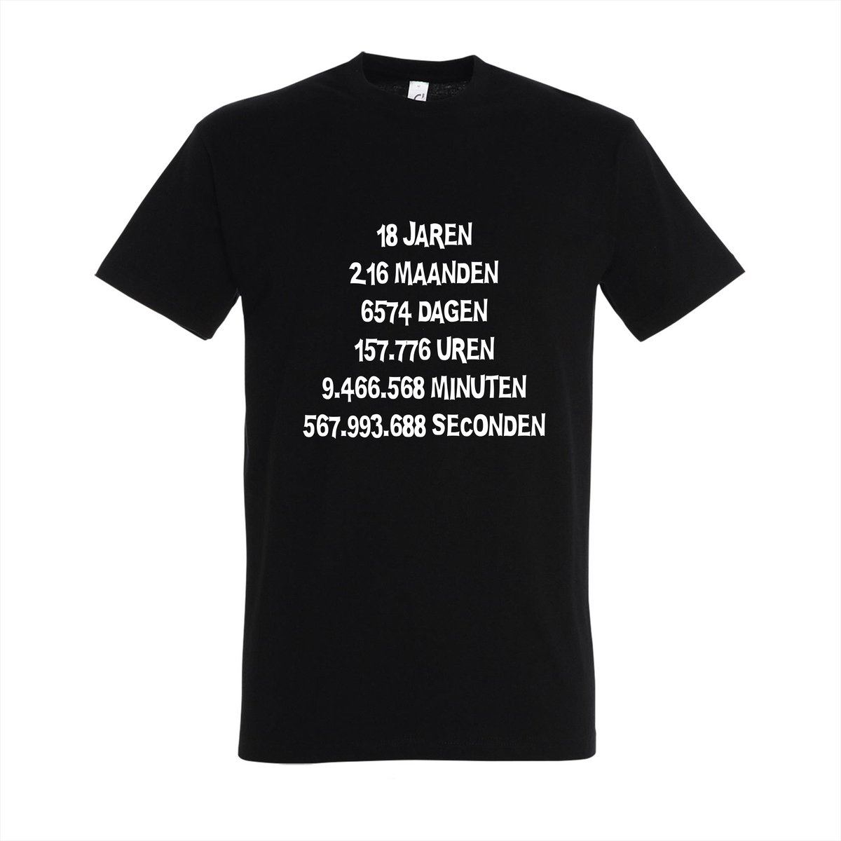 T-shirt 18 jaren, 216 maanden | 3XL | Zwart