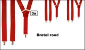 3x Bretel rood 3cm breed - Festival thema feest party bretels fun verjaardag
