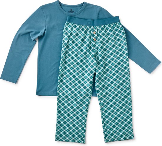 Little Label Pyjama Jongens Maat 110-116/6Y - blauw, groen - Geruit - Pyjama Kind - Zachte BIO Katoen