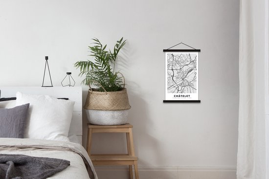 Porte-affiche avec affiche - Affiche scolaire - België - Châtelet - Plan de ville - Carte - Zwart Wit - Plan d'étage - 40x60 cm - Lattes noires