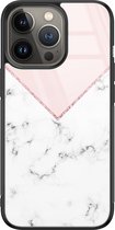 Leuke Telefoonhoesjes - Hoesje geschikt voor iPhone 13 Pro - Backcover zwart - Marmer - Roze