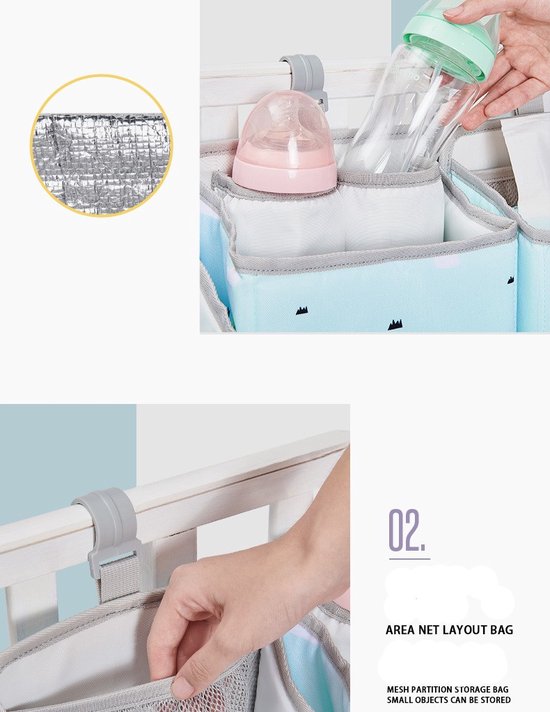 Blissful Diary Luiertas Organizer, Stijlvolle Opbergmand voor Nieuweboren Essentiële Zaken & Luierstation, Baby Shower Cadeau & Must-Have, Stofblauw