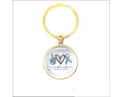 Sleutelhanger Glas - Peace Love Cure Diabetes Awareness