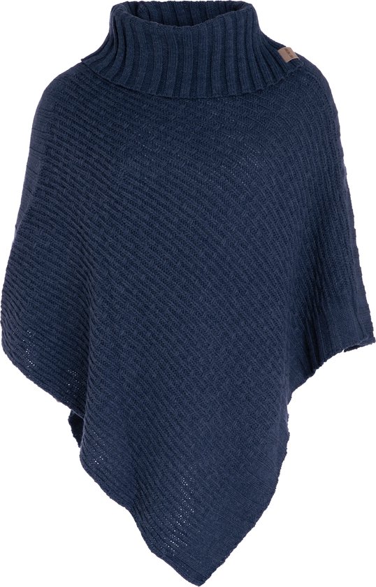Knit Factory Nicky Knitted Ladies Poncho - Jeans - Taille unique - Avec col montant
