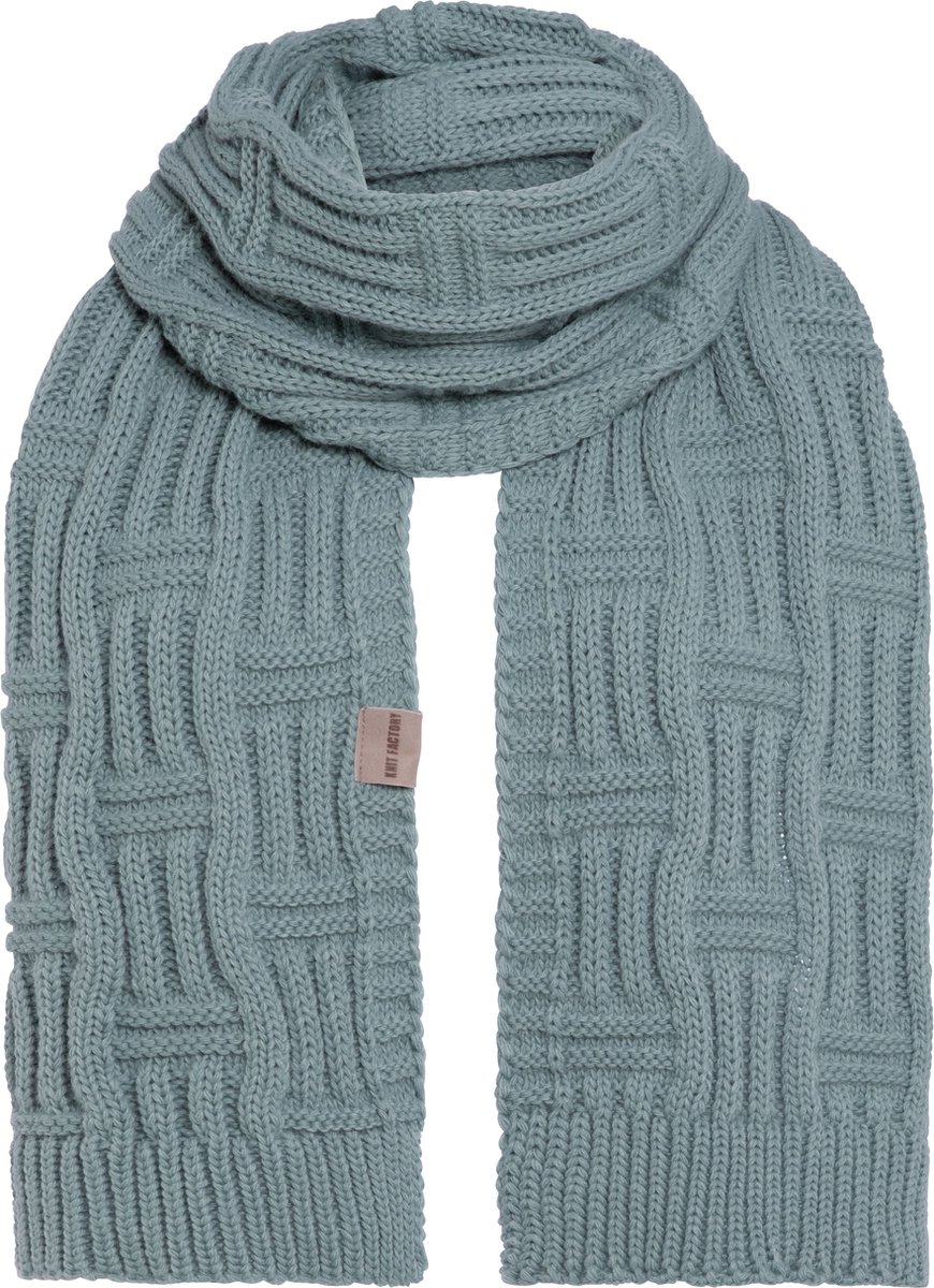 Knit Factory Bobby Gebreide Sjaal Dames & Heren - Herfst- & Wintersjaal - Grof gebreid - Langwerpige sjaal - Wollen Sjaal - Dames sjaal - Heren sjaal - Unisex - Stone Green - Groen - 200x30 cm