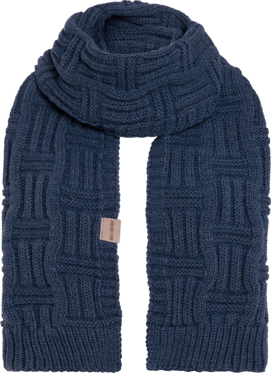 Knit Factory Bobby Gebreide Sjaal Dames & Heren - Herfst- & Wintersjaal - Grof gebreid - Langwerpige sjaal - Wollen Sjaal - Dames sjaal - Heren sjaal - Unisex - Jeans - Donkerblauw - 200x30 cm