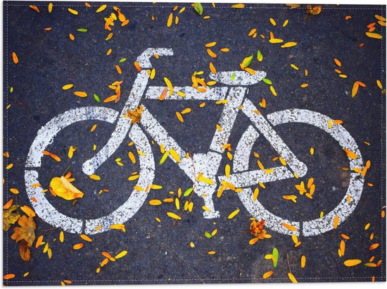 WallClassics - Drapeau - Logo de vélo dans la rue avec feuilles d'automne - Photo 40x30 cm sur drapeau en polyester