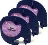 DULA® plastique Étiquettes 12267 pour Dymo LetraTag Label Printer - Zwart sur Transparent - 12 mm x 4 m - S0721530 Tape pour étiqueteuse - 3 Pack