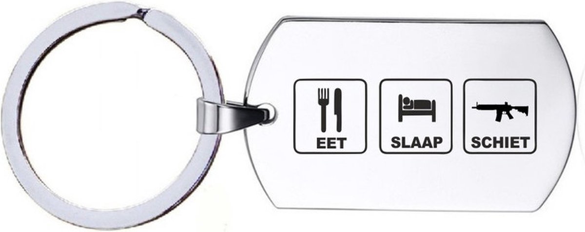Sleutelhanger RVS - Eet Slaap Schiet