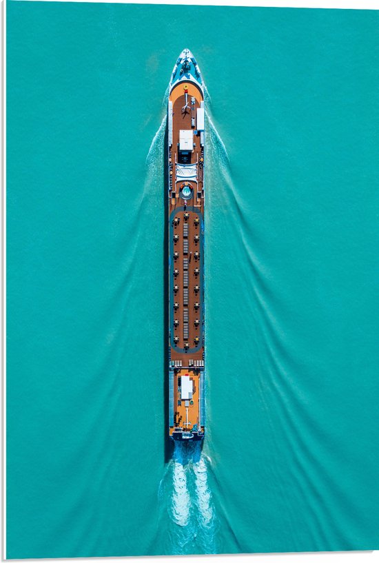 WallClassics - PVC Schuimplaat - Bovenaanzicht van Groot Vrachtschip - 50x75 cm Foto op PVC Schuimplaat (Met Ophangsysteem)