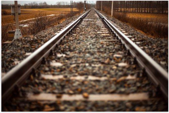 WallClassics - Poster Glanzend – Close up van het Spoor - 60x40 cm Foto op Posterpapier met Glanzende Afwerking