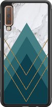 Leuke Telefoonhoesjes - Hoesje geschikt voor Samsung Galaxy A7 (2018) - Geometrisch blauw - Backcover zwart - Marmer - Blauw