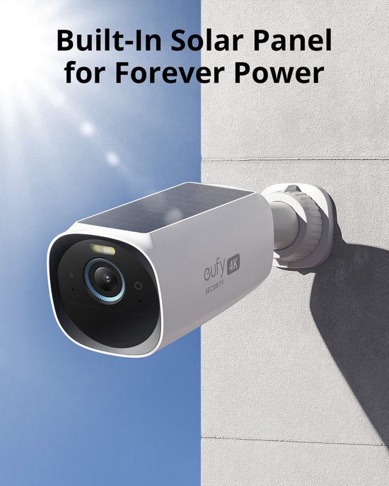 eufy Security - eufyCam 3 Set met 2 camera's - Wit en zwart,4K draadloos Beveiligingscamerasysteem met geïntegreerd zonnepaneel - AI gezichtsherkenning