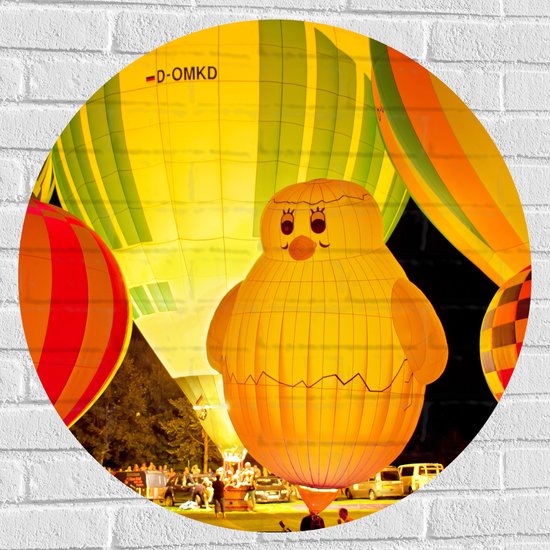 WallClassics - Muursticker Cirkel - Gekleurde en Verlichte Ballonnen - 80x80 cm Foto op Muursticker