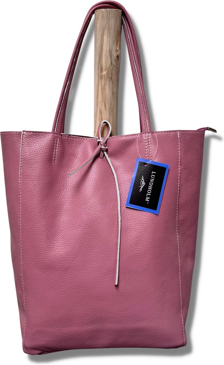 Lundholm tas dames schoudertas shopper dames leer oud roze met rits - shopper dames leer - zeer soepel leer - cadeau voor vrouw vrouwen cadeautjes tip | Lundholm Odense serie