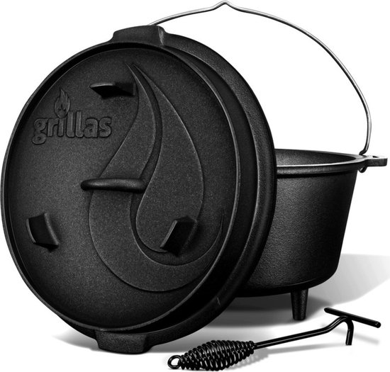 Kluisje zonde Volwassen Wildebeest Grillas Dutch Oven Set 13,4 liter pan met deksel lifter | BBQ  gietijzeren... | bol.com