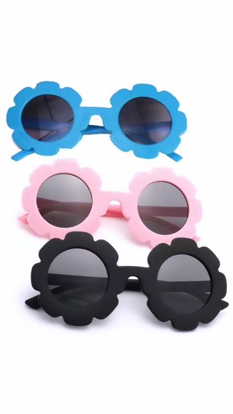 Babycure kids zonnebril | Roze, Blauw, Zwart | 3 kleuren brillen | Hippe flower sunglass | Stoer voor kinderen