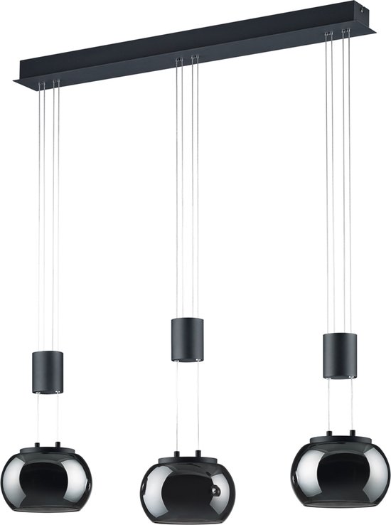 LED Hanglamp - Hangverlichting - Trion Maliba - 24W - 3-lichts - Warm Wit 3000K - Dimbaar - Rechthoek - Mat Zwart - Aluminium