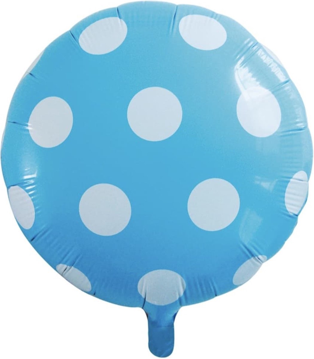 Folieballon blauw rond met witte stippen
