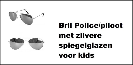 Bril Police/piloot met zilvere spiegelglazen voor kids - Politie piloot thema feest zonnebril festival party verjaardag