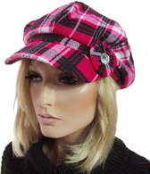 Gevoerde baret met klep ruit motief kleur roze rood maat S/M voor hoofdmaat 55 56 centimeter