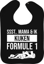 Formule 1 - slabber - Ssst.. mama & ik kijken formule 1 - met drukknoop - kleur: zwart - baby - peuter - kinder - mama - moeder