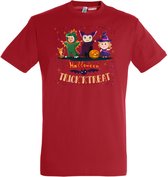 T-shirt kinderen Halloween TrickrTreat | Halloween kostuum kind dames heren | verkleedkleren meisje jongen | Rood | maat 104